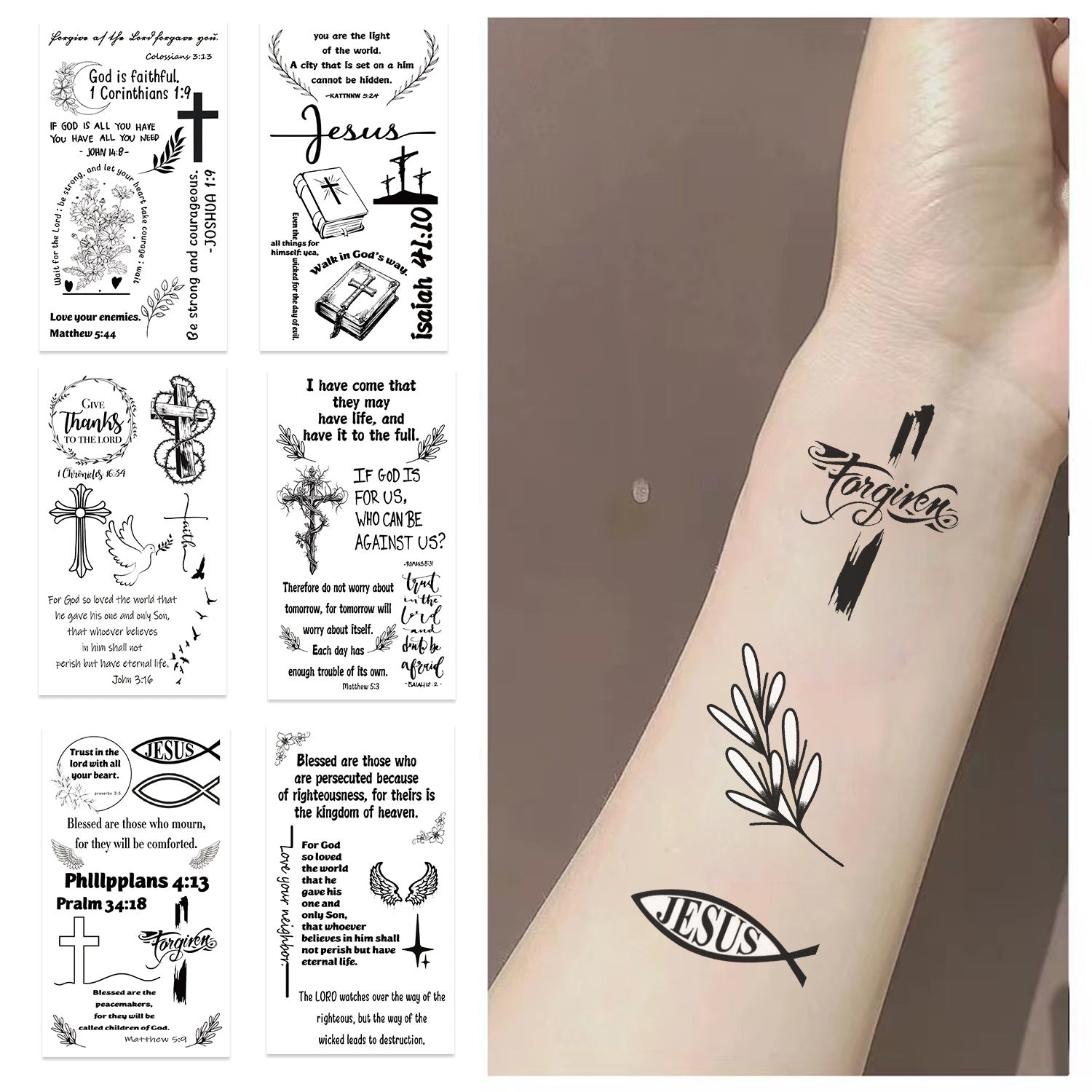 Wholesale 10PCS/PACK Black and White Cross Bible Series Tattoo Stickers Waterproof Party Party Gift Funny Fun Face Stickers